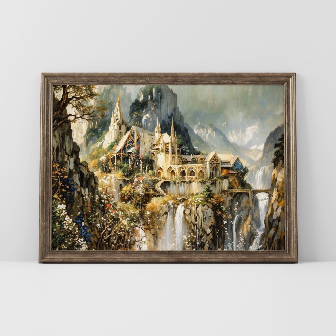Rivendell Fantasy Watercolor Art Print, LOTR