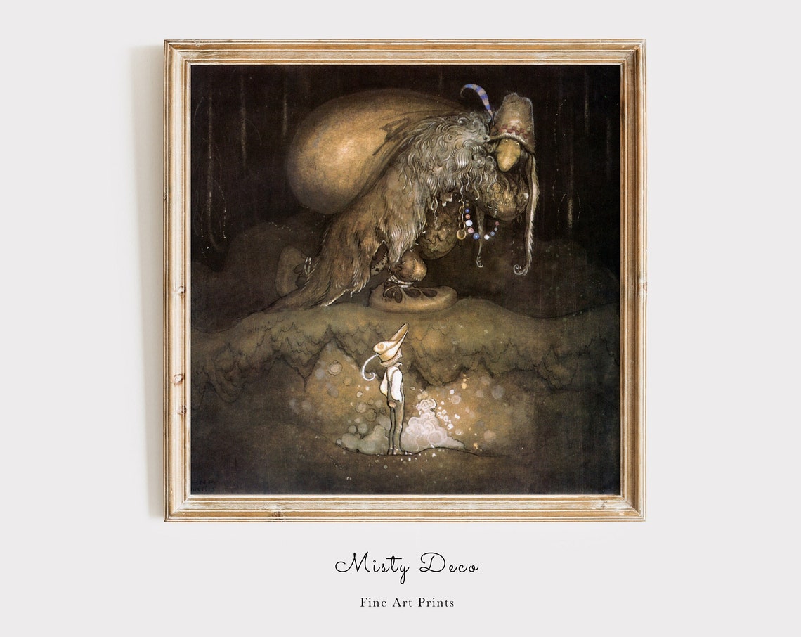 John Bauer Troll With Sack Over Shoulder Tiny Boy Fairytale Poster