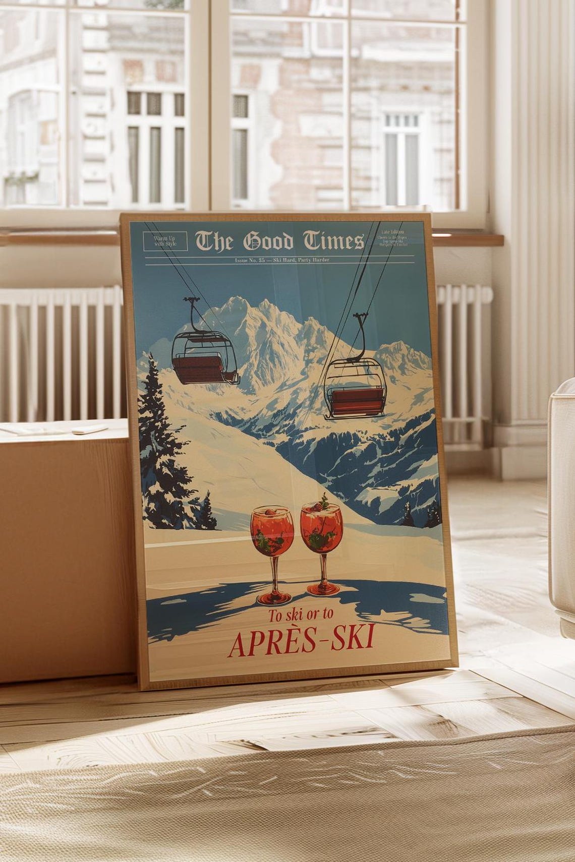 The Good Times Apres Ski Cocktails Snowy Mountain Gondola Scene Poster - Image 3