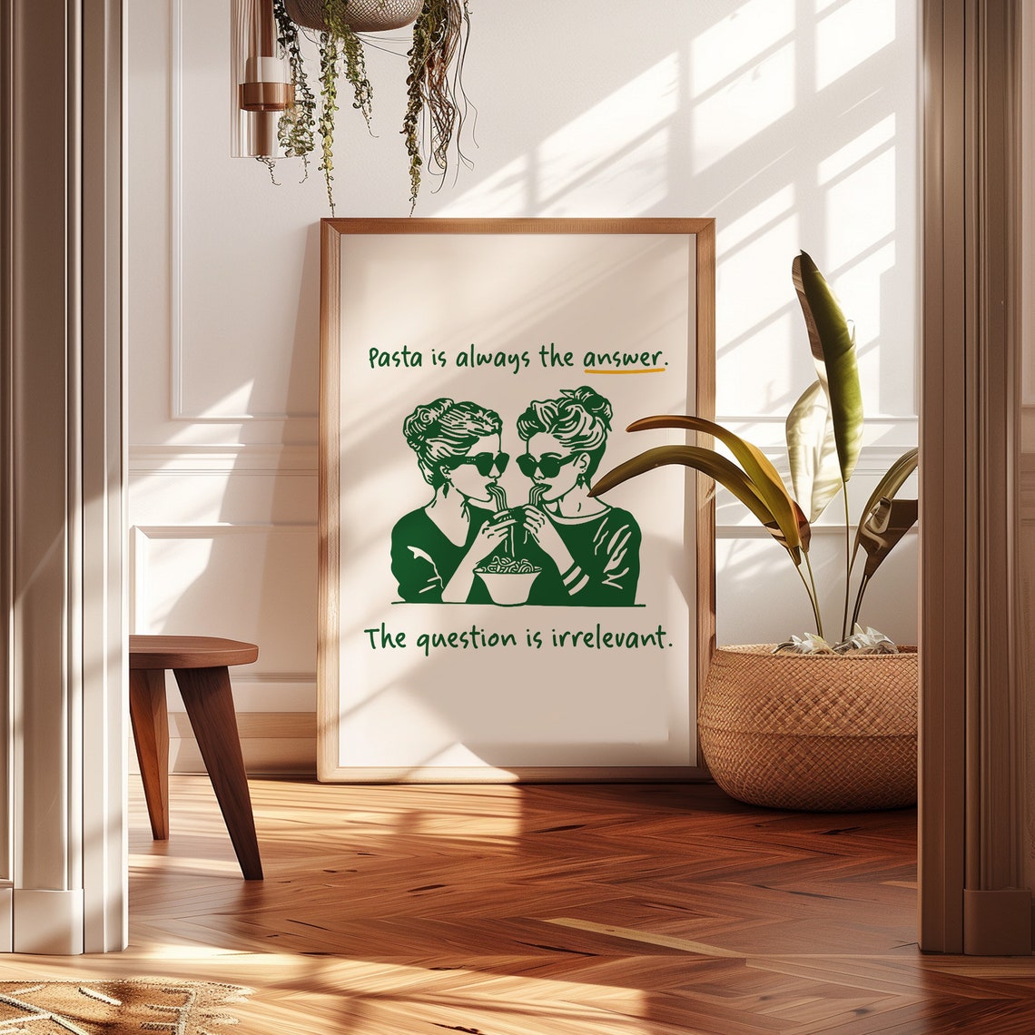 Pasta Is Always The Answer Funny Green Pasta Lover Quote Poster - Image 2