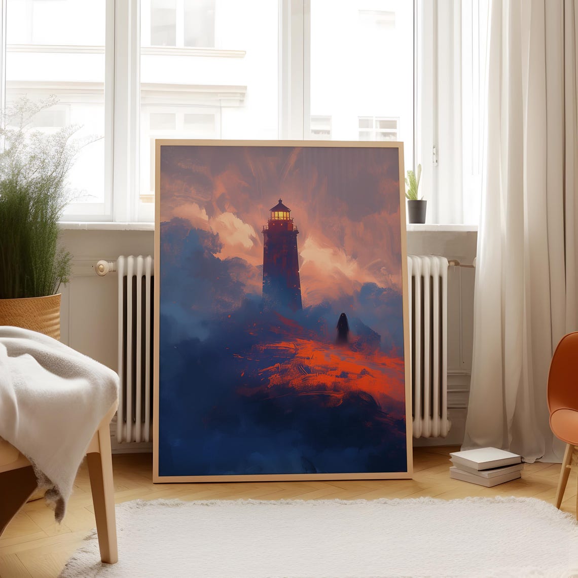 Mystic Lighthouse Ember Clouds Night Ocean Dramatic Glow Poster - Image 4