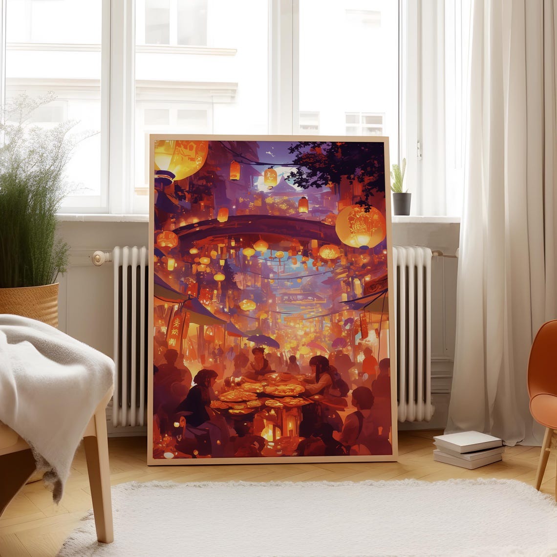 Anime Street Market Poster For Home Decor Vibrant Lantern Festival Art Japanese Night Market Print Anime Gift For Fans Cityscape Decor - Image 4