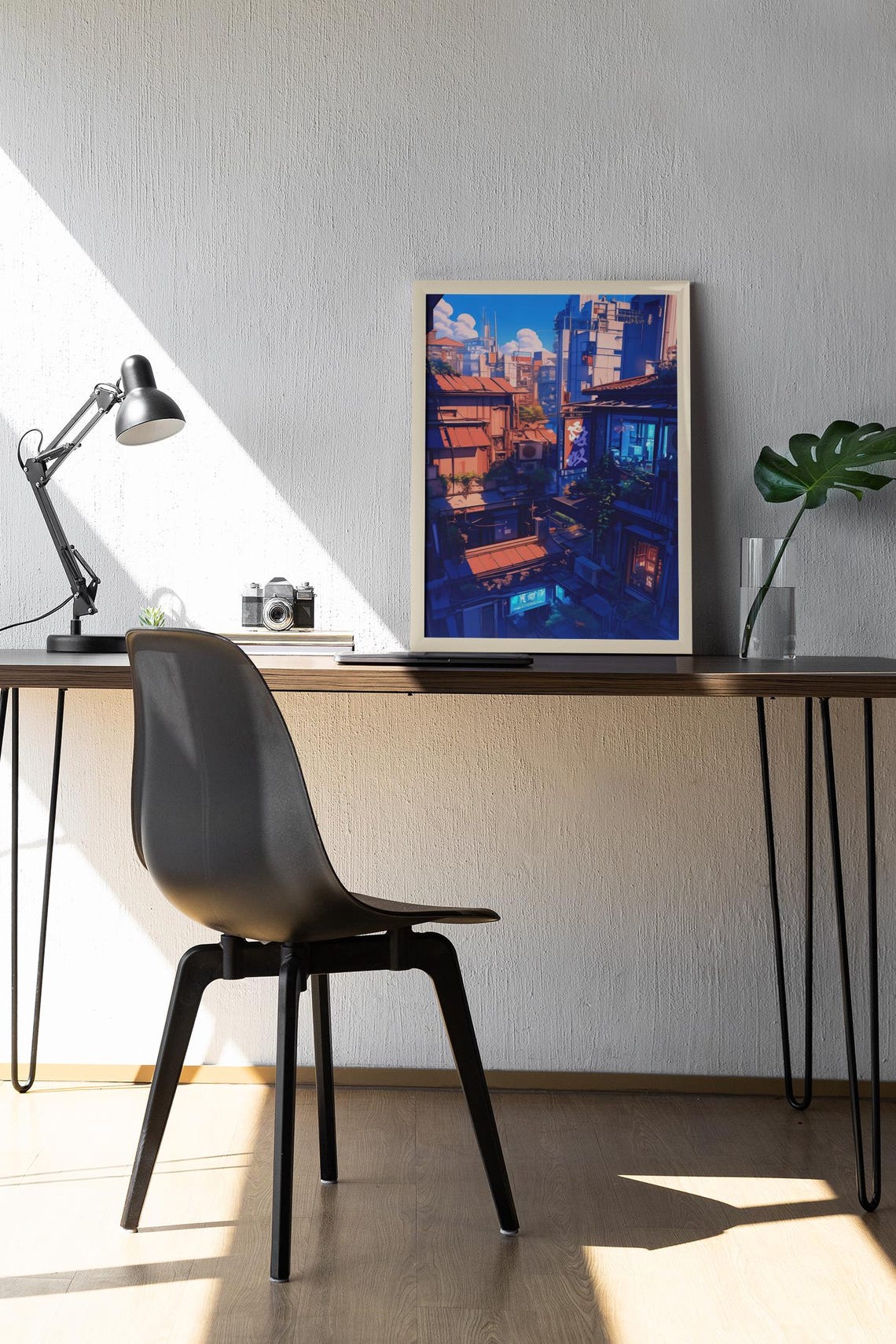 Sunlit Tokyo Street Scene With Red Bus Anime City View Poster - Image 2