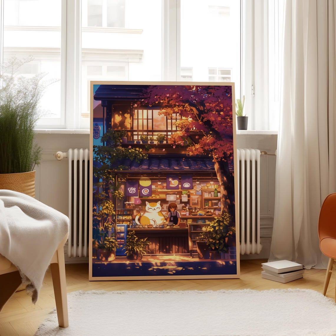 Japanese Storefront Giant Calico Cat Cozy Anime Shop Art Poster - Image 4