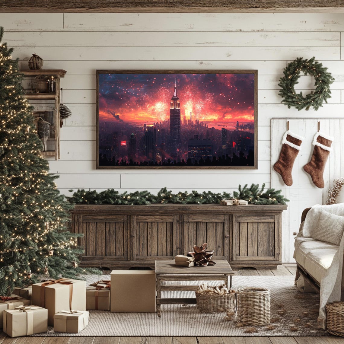 New York City Gold Fireworks Tv Art New Years Frame Tv Art Winter Tv Art New Years Party Holiday Decor Moody City Wall Art Nyc Art Nye - Image 2