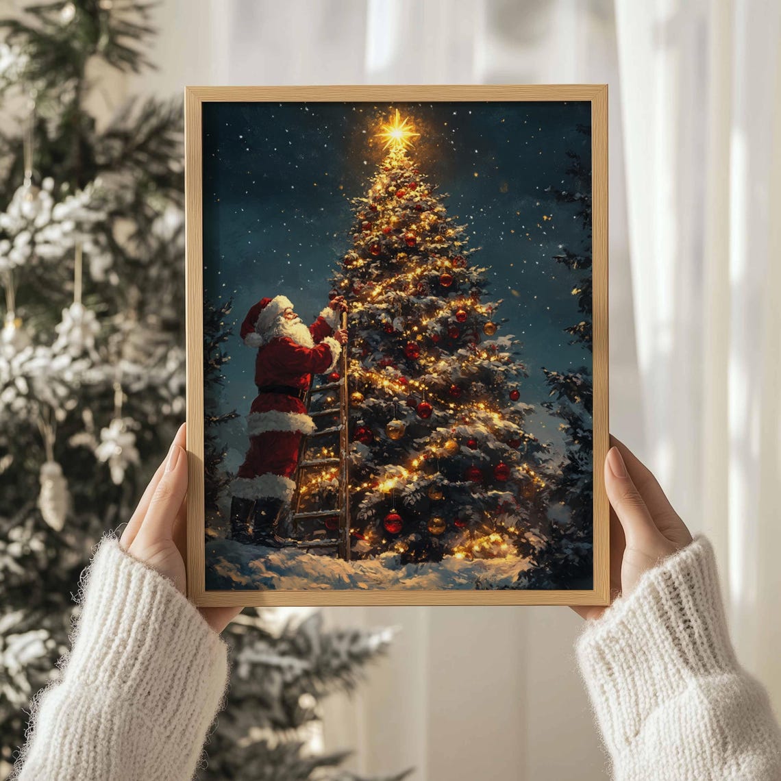 Santa Christmas Tree Christmas Wall Art Christmas Painting Christmas Santa Holiday Art Winter Print Santa Christmas Print Seasonal Decor - Image 2