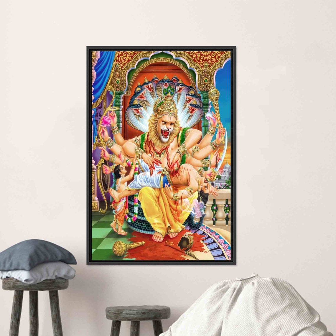 Narasimha Lion Deity Hindu Religious Vibrant Art Wall Poster