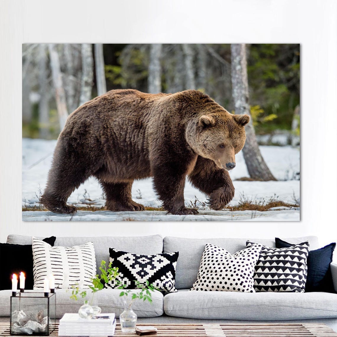 Brown Bear Walking Through Snowy Forest Wildlife Photo Poster - Image 2