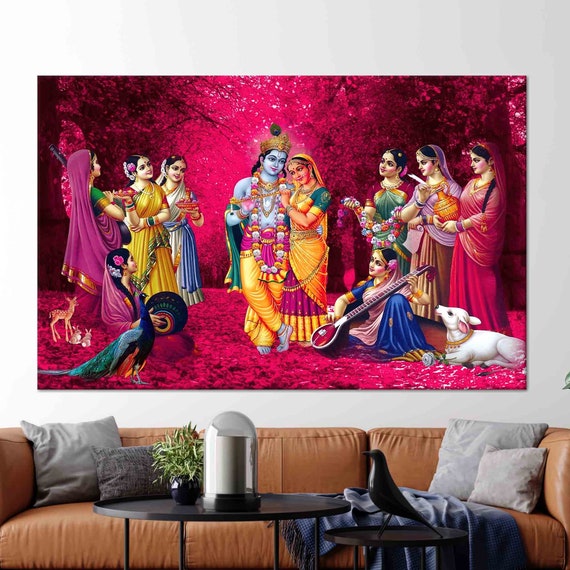 Radha Krishna Art Hindu Wall Art Famous Wall Art Pink Wall Art 3d Tempered Glass Hindu Wallpaper Framed Wall Art Home Decor