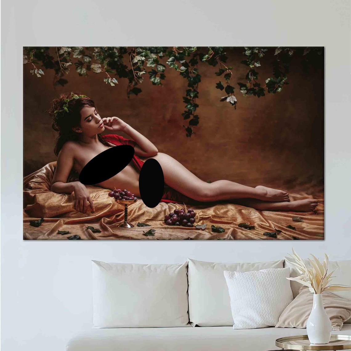 Reclining Beauty with Grapes Classical Fine Art Style Wall Poster