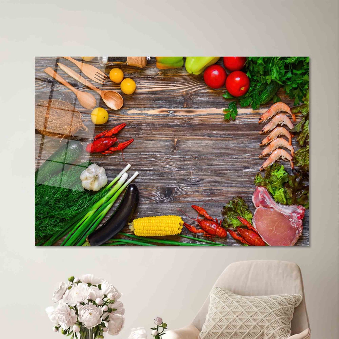 Fresh Food Ingredients on Wooden Board Rustic Kitchen Art Poster - Image 2