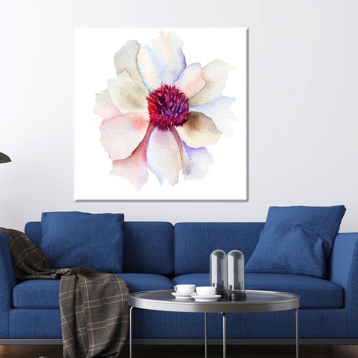 White And Pink Watercolor Flower With Red Center Floral Poster