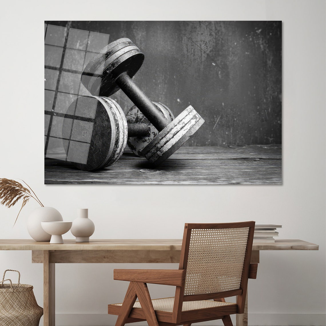 Vintage Dumbbells Black and White Rustic Gym Strength Decor Poster - Image 2