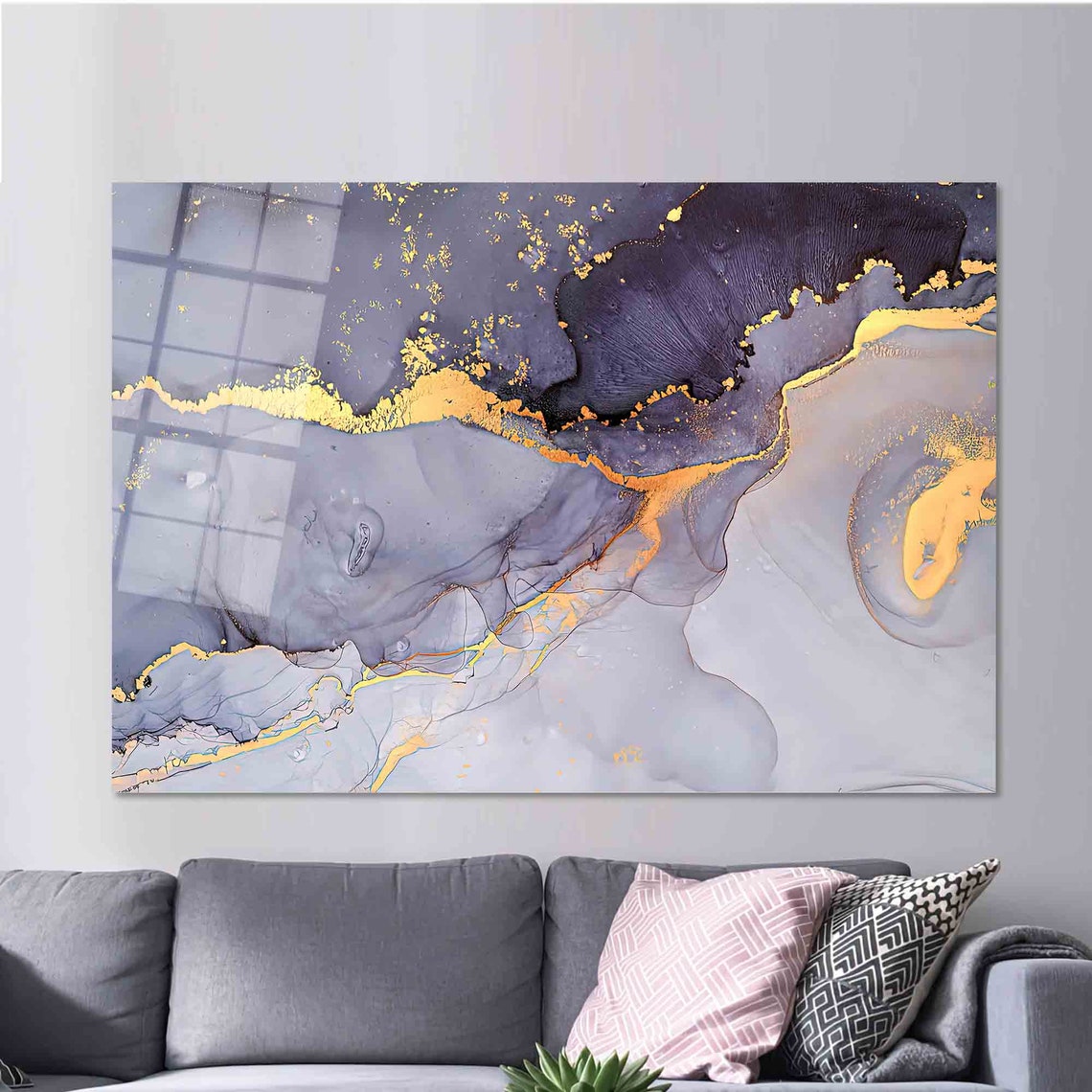Purple Gray Marble with Gold Veins Luxurious Abstract Art Wall Poster - Image 2
