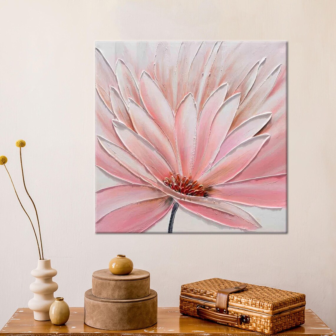 Mural Art Pink Flower Gift Floral Print Christmas Decor Luxury Wall Decor Modern Large Glass Wall Art