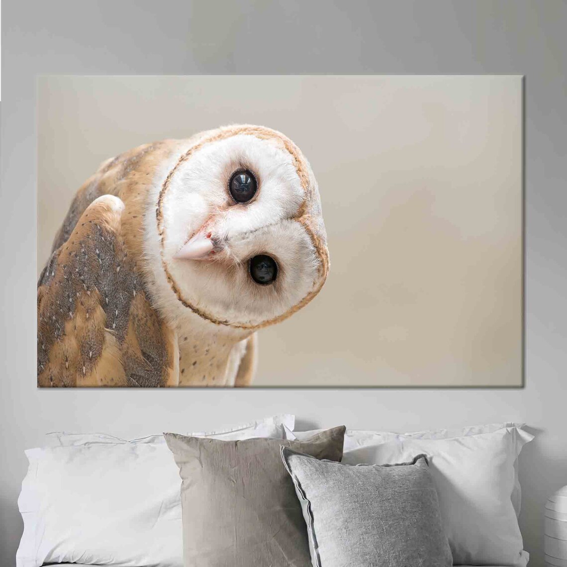 Cream Owl Art Print, Modern Animal Wall Decor