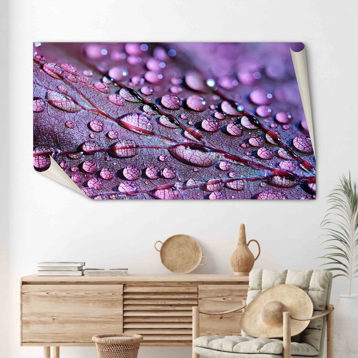 Purple Leaf Macro Water Drops Botanical Photography Nature Poster - Image 2