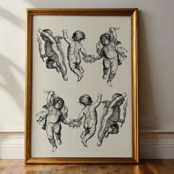 Dancing Cherubim Angel Wall Art Religious Art Print Feminine Angel Art Print Cherubim Angel Print Victorian Wall Art