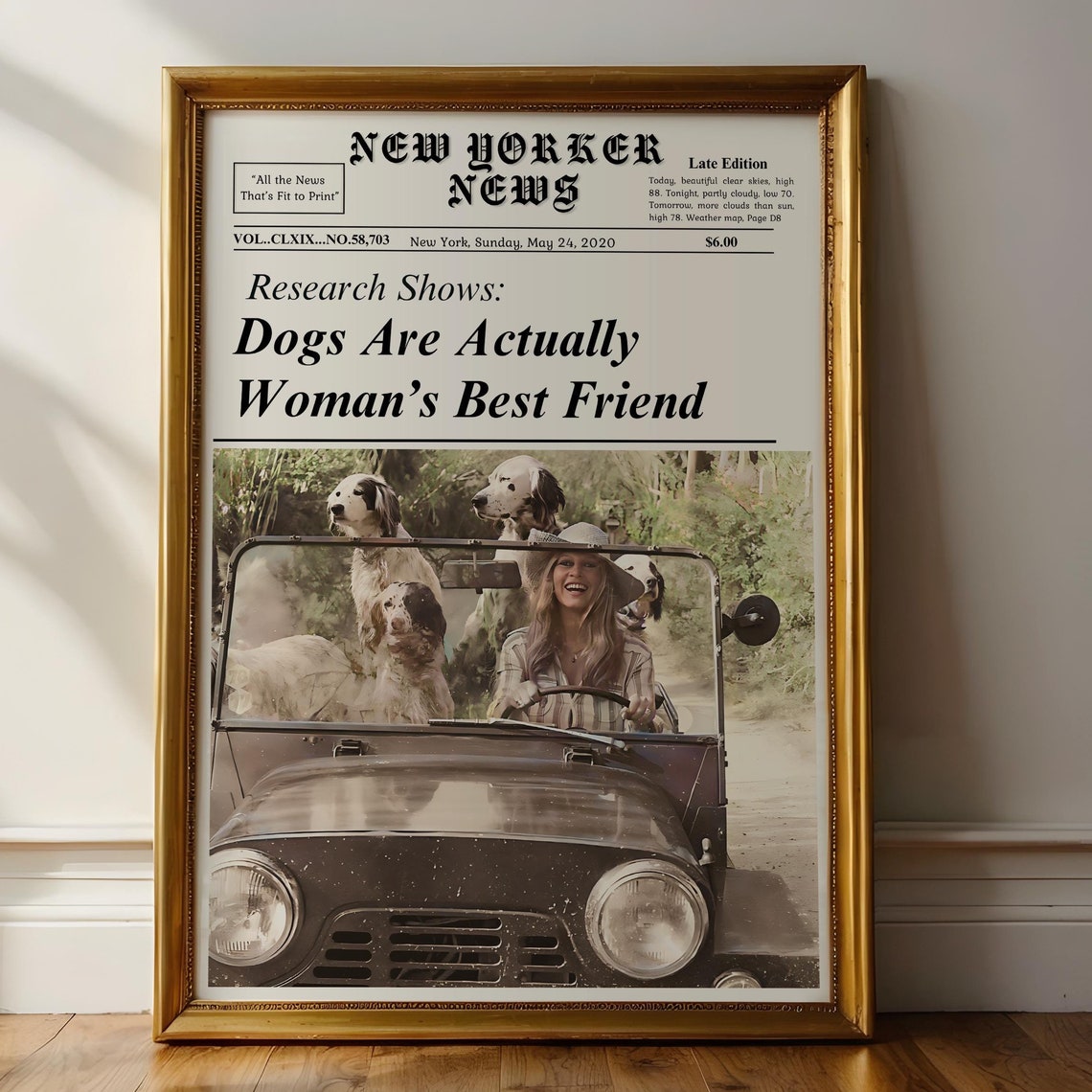 Dogs Are Womans Best Friend Art Feminine Print Dog Room Decor Trendy Newspaper Print Feminine Art Trendy Dog Mom Print