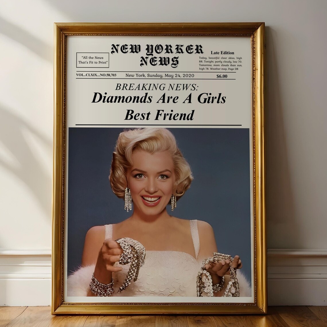 Marilyn Monroe Diamonds Are A Girls Best Friend Newspaper Art Print