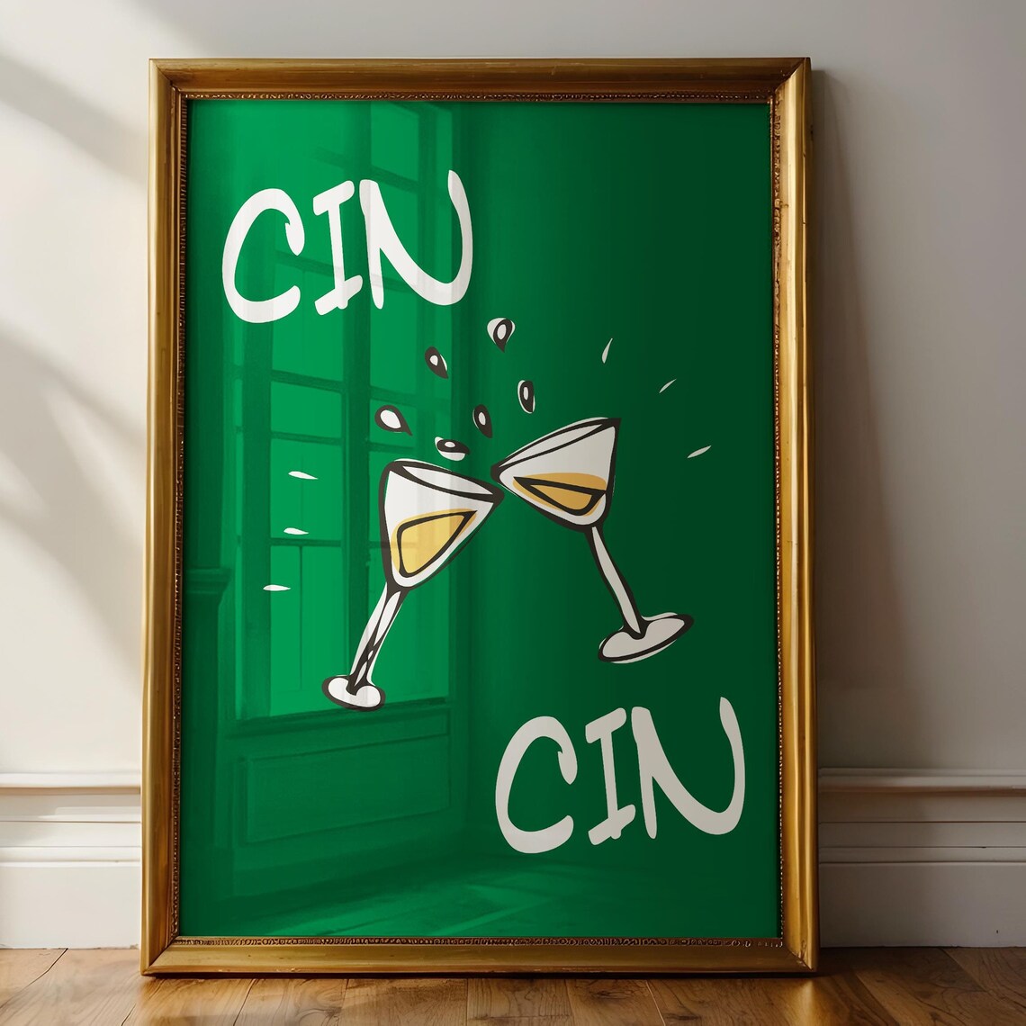 Cin Cin Martini Glasses Green Background Retro Toast Party Art Print - Image 3