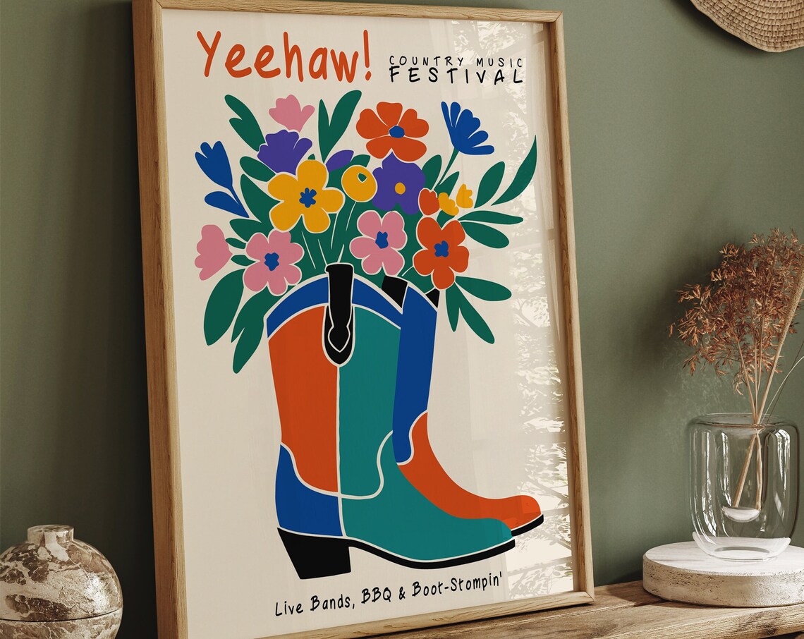 Retro Colorful Yeehaw Country Music Festival Cowboy Boot Poster - Image 6