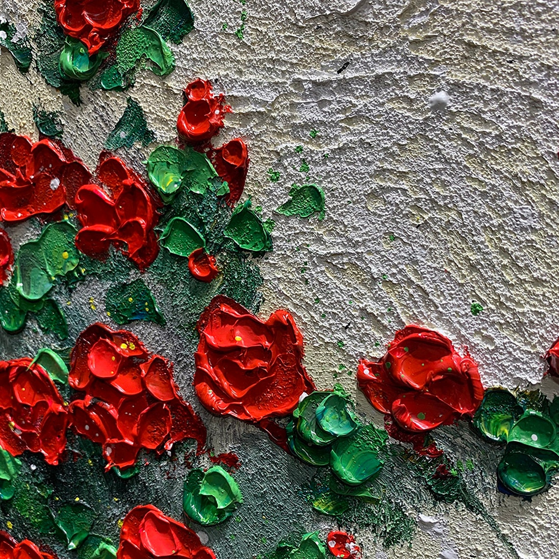 Red Roses Horizontal Panoramic Blooming Rose Bush Impasto Poster - Image 2