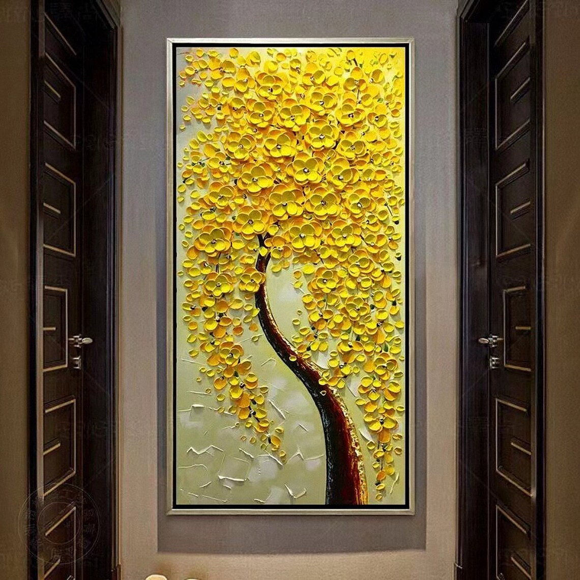 Golden Yellow Blooming Tree Of Life Blossom Oil Painting Poster - Image 4