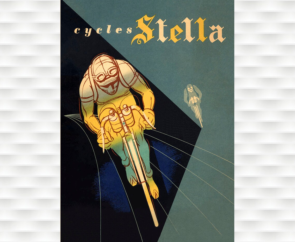 Cycles Stella Vintage French Art Deco Racing Cyclist Night Poster