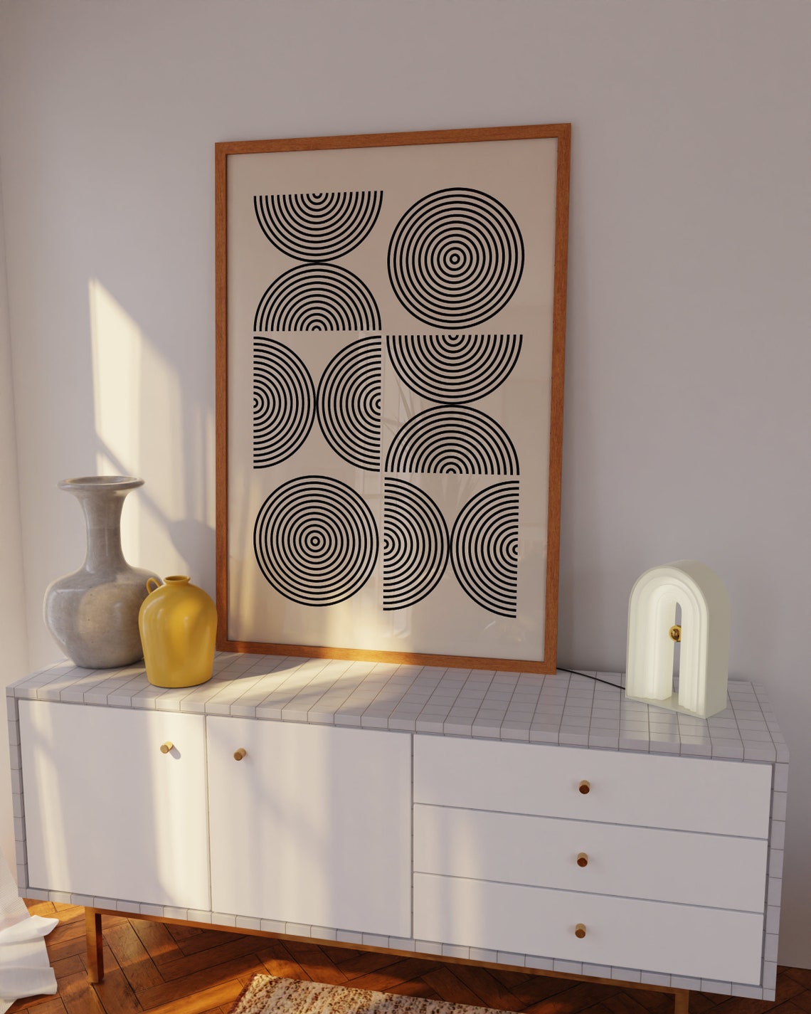 Large Black Concentric Circle Bauhaus Geometric Abstract Poster - Image 3