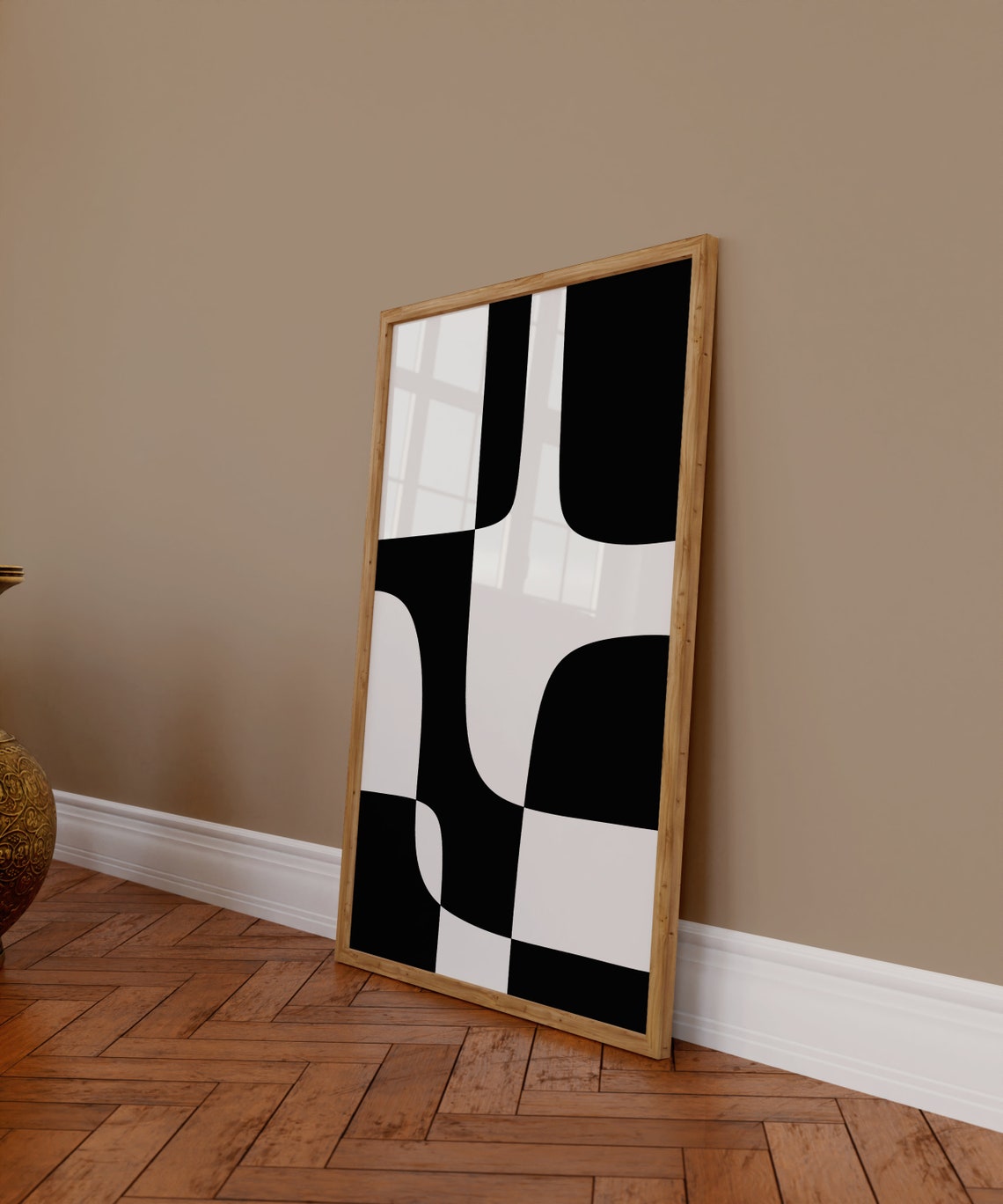 Black And White Geometric Puzzle Blocks Abstract Wall Poster - Image 2