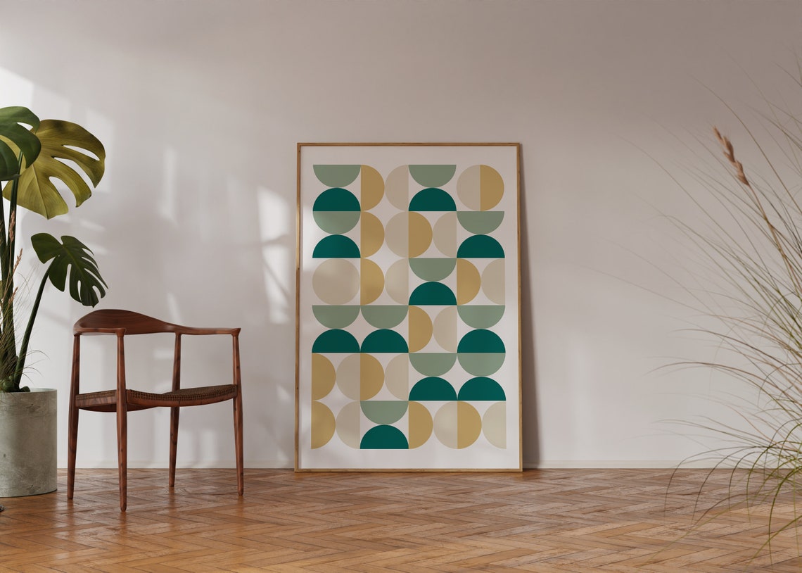 Teal Sage Mustard Half Circle Colorful Retro Geometric Poster - Image 3