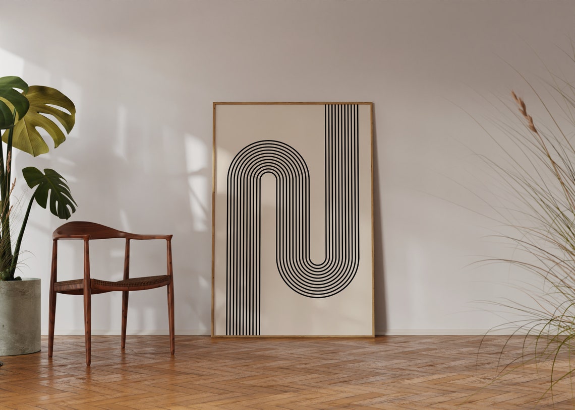 Monochrome Striped N Curve Parallel Lines Japandi Minimal Poster - Image 2