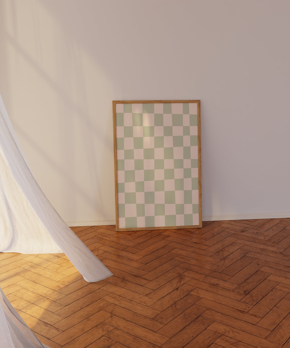Sage Green Cream Checkerboard Calm Pastel Pattern Art Poster - Image 2