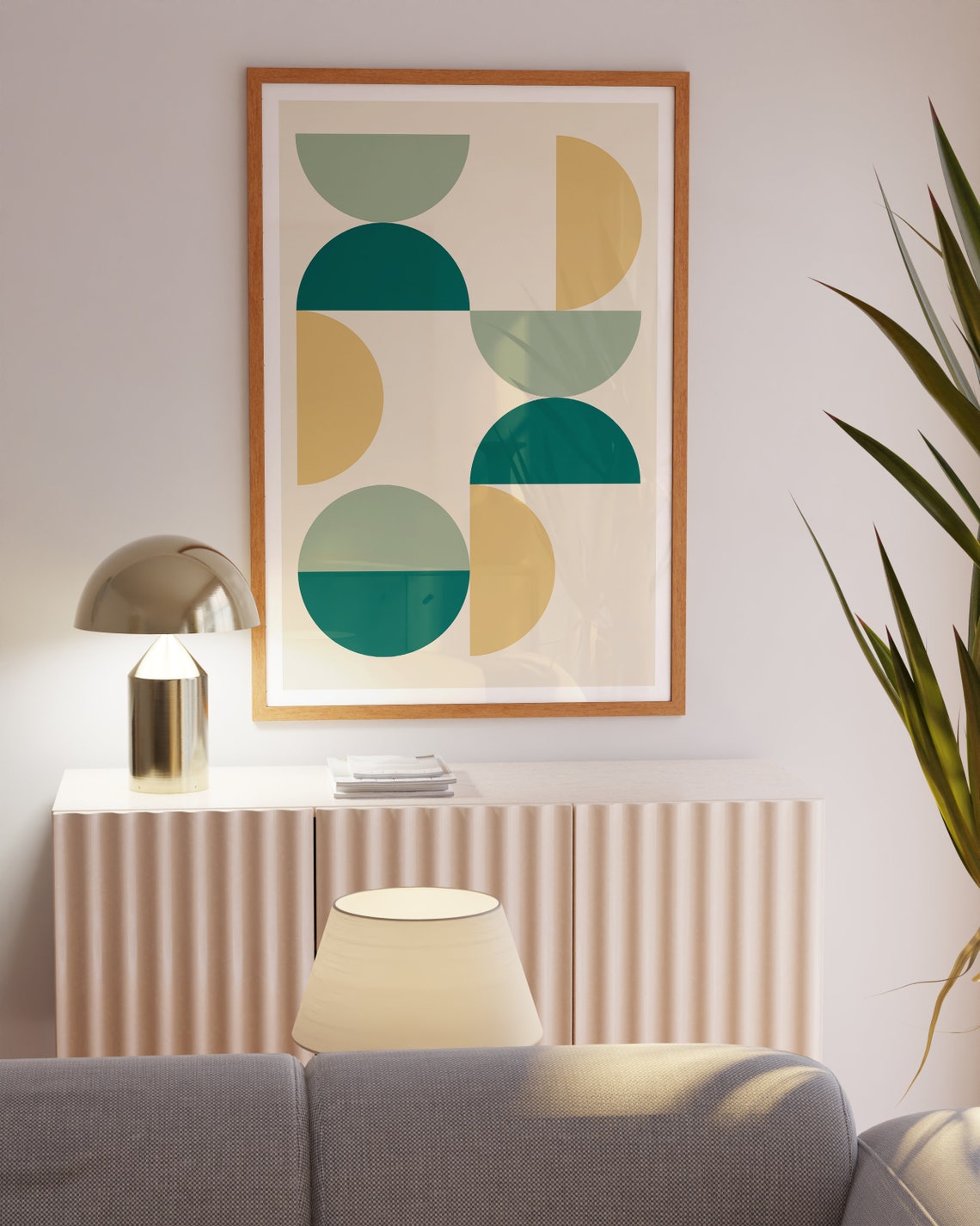 Teal Gold Crescent Geometric Mid Century Modern Abstract Poster - Image 2