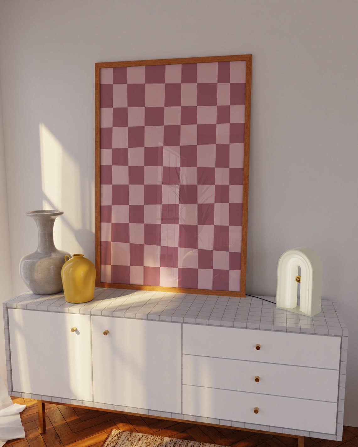 Raspberry Pink Checkerboard Fun Bold Retro Pattern Art Poster - Image 4
