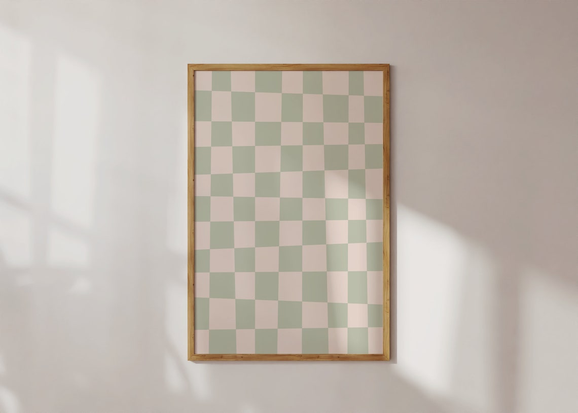 Sage Green Cream Checkerboard Calm Pastel Pattern Art Poster