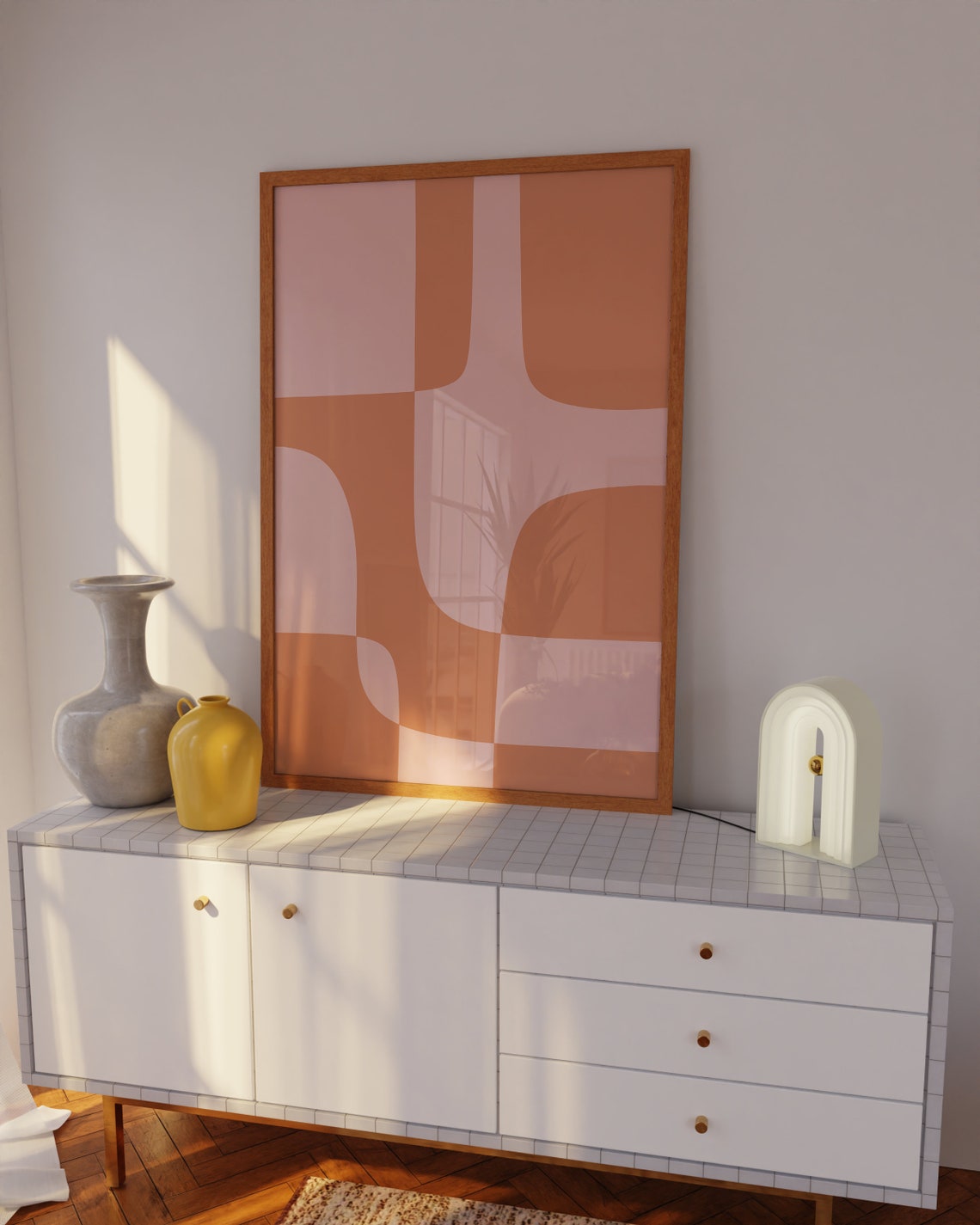 Terracotta Geometric Puzzle Blocks Abstract Warm Wall Poster - Image 3