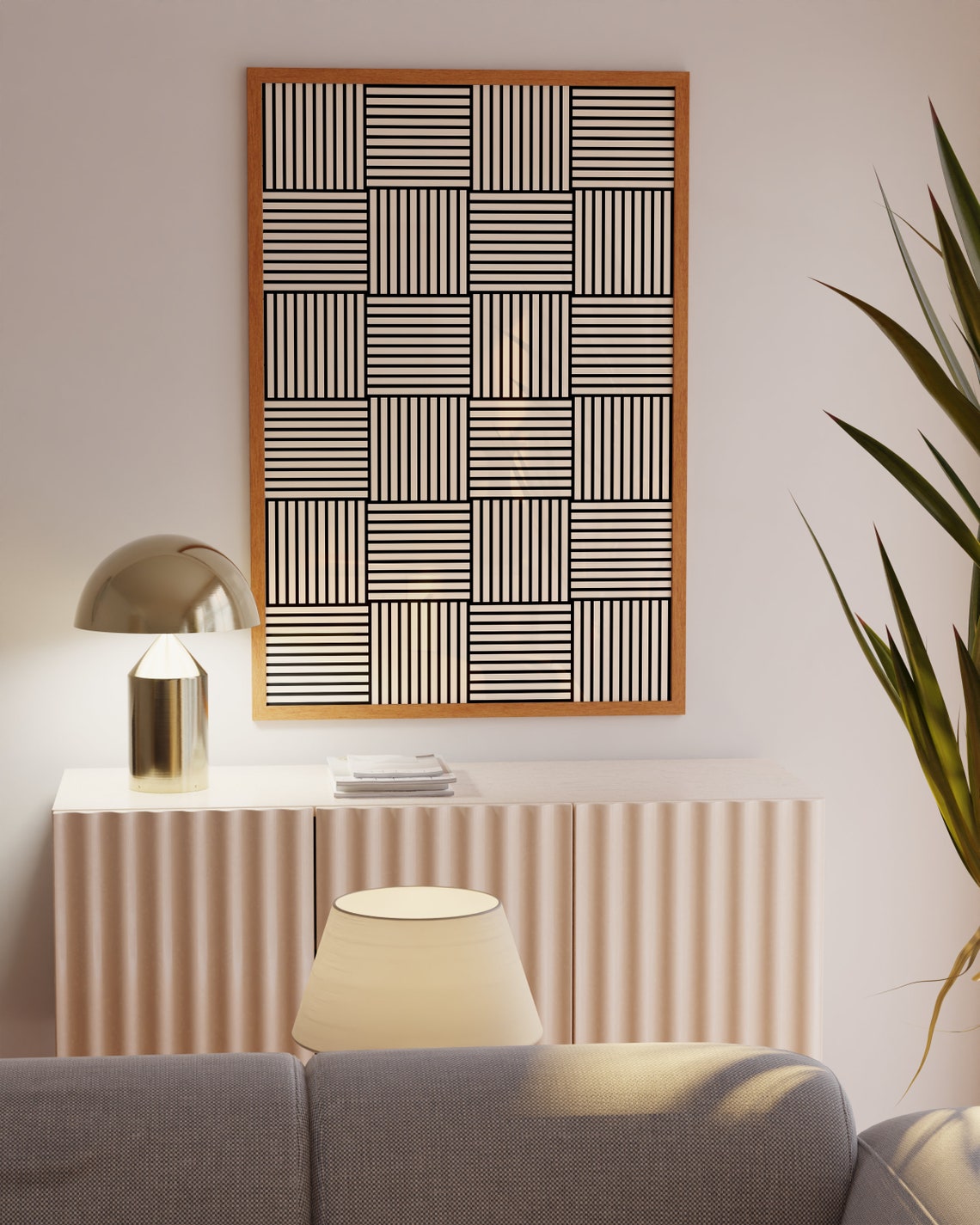 Woven Black Lines Checkerboard Minimalist Geometric Art Poster - Image 2