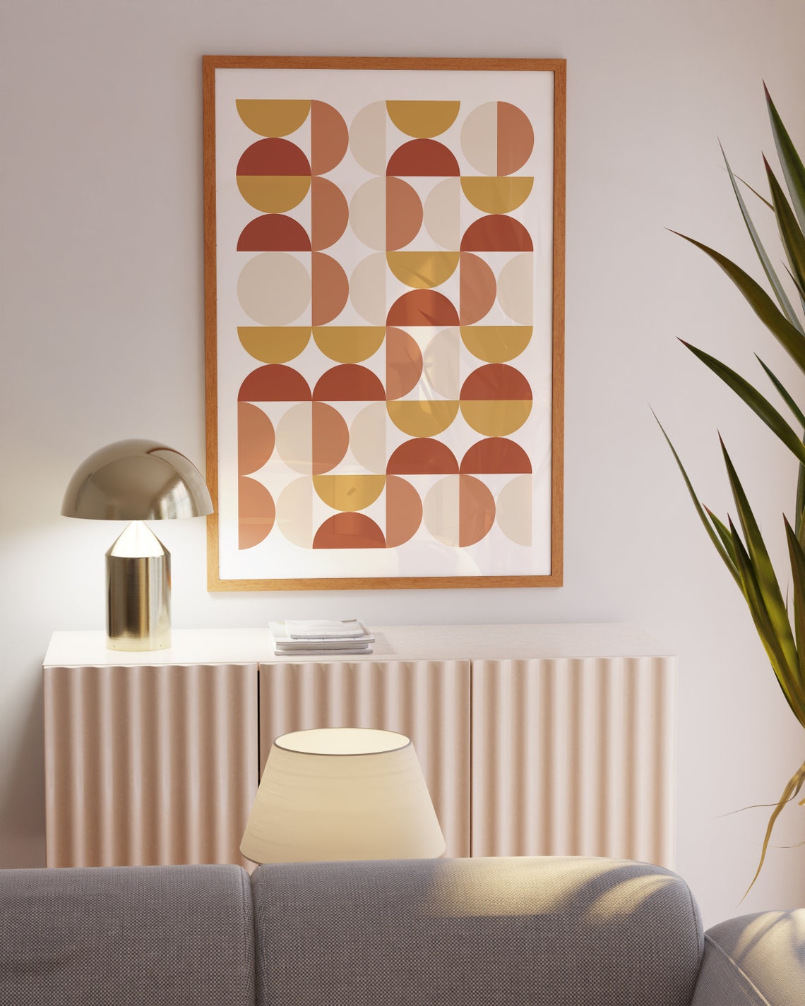 Mustard Ochre Semicircle Grid Bauhaus Geometric Abstract Poster - Image 2