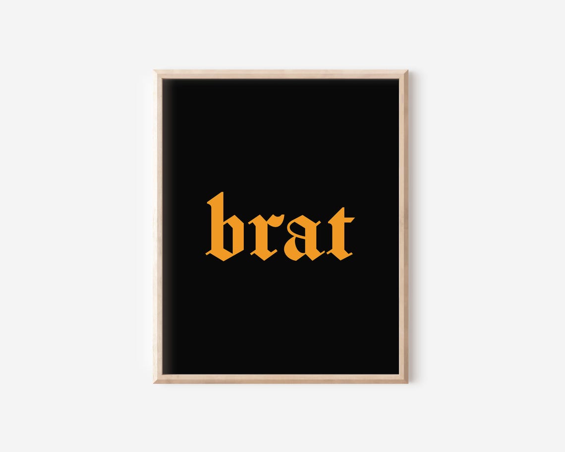 Brat Neon Orange Blackletter Bold Trendy Typography Y2K Poster