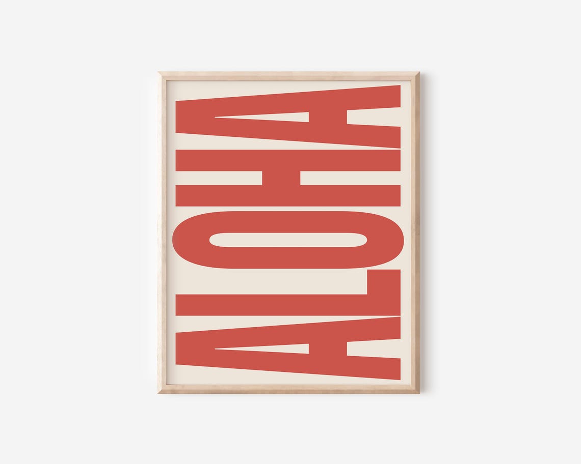 Aloha Coral Red Block Letters Cream Retro Hawaiian Greeting Poster - Image 2