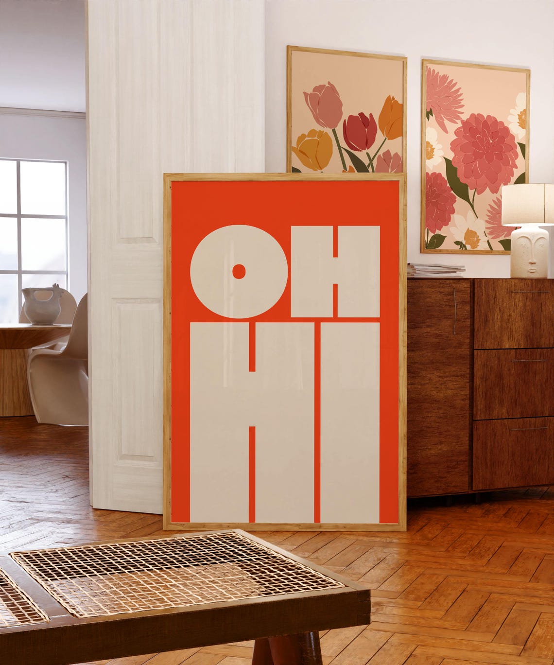Oh Hi Cream Red Bold Typography Fun Modern Gallery Wall Poster - Image 2