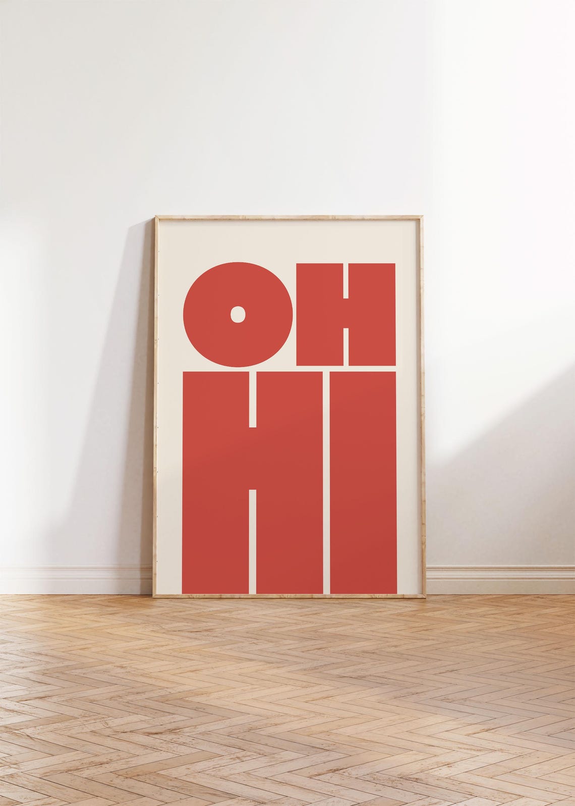 Oh Hi Cherry Red Block Letters Retro Cream Background Greeting Poster