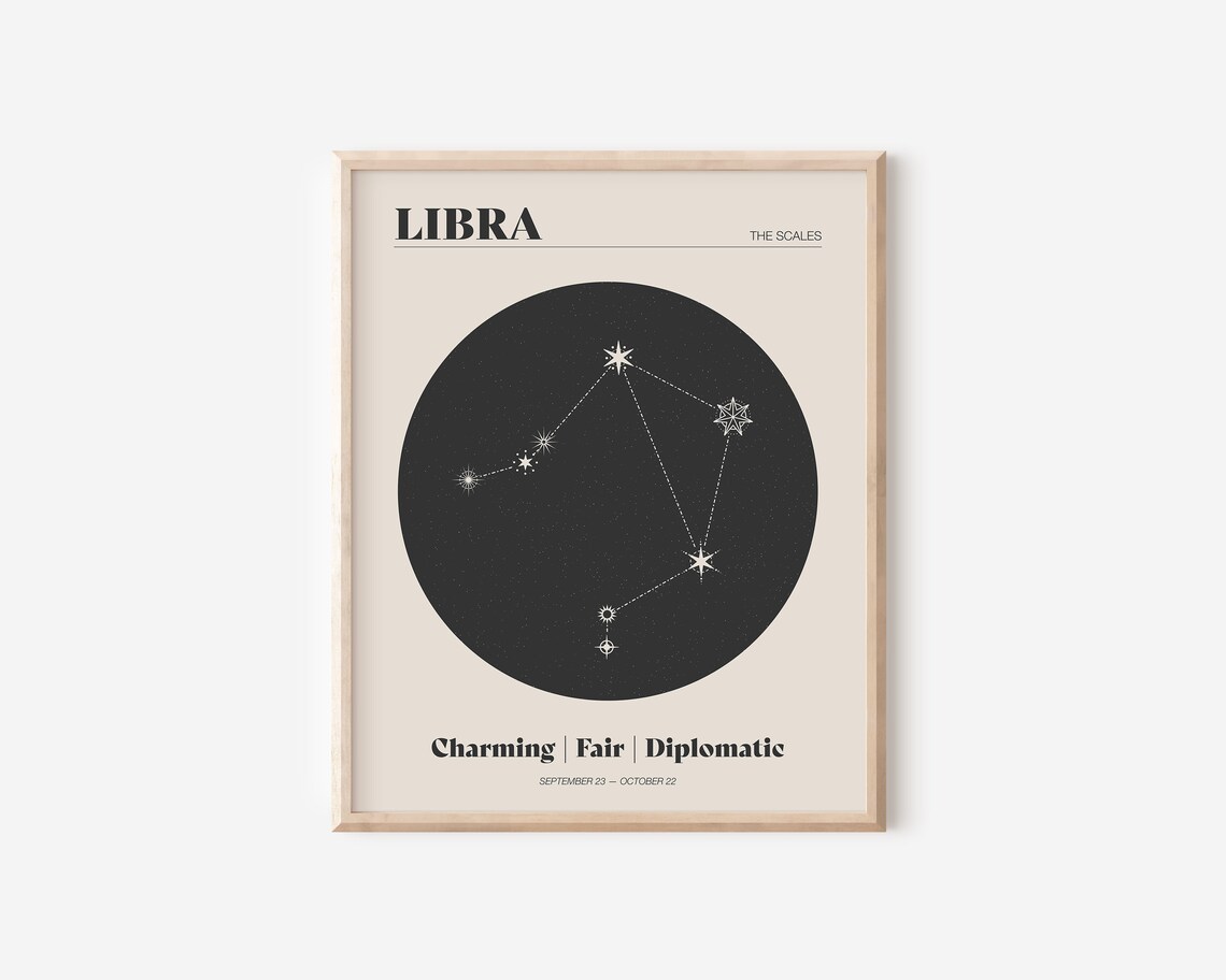 Libra Star Constellation Art Print, Neutral Zodiac Decor - Image 2