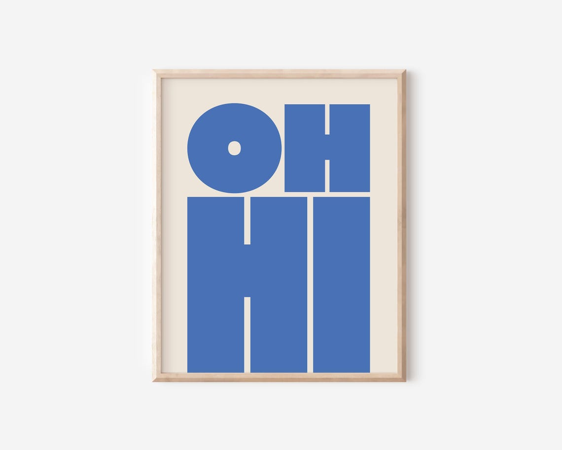 Oh Hi Cobalt Blue Block Lettering Fresh Modern Typography Quote Poster - Image 2