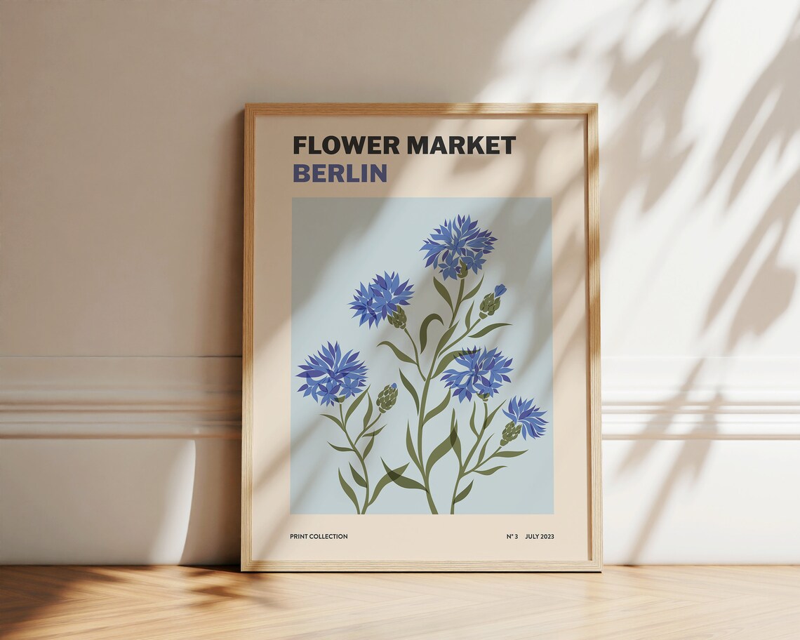 Flower Market Print, Cornflower Botanical Poster - Image 2