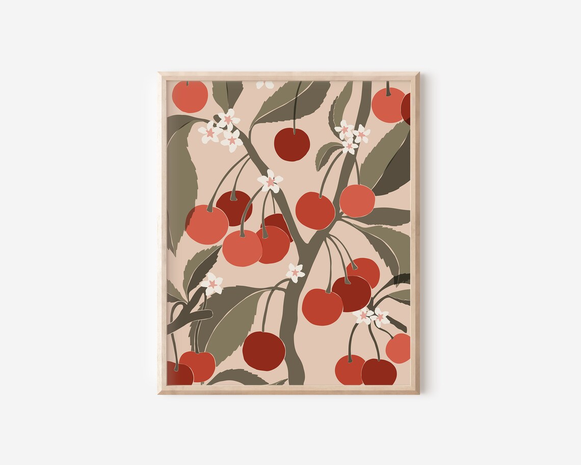 Cherries Print, Abstract Botanical Kitchen Poster