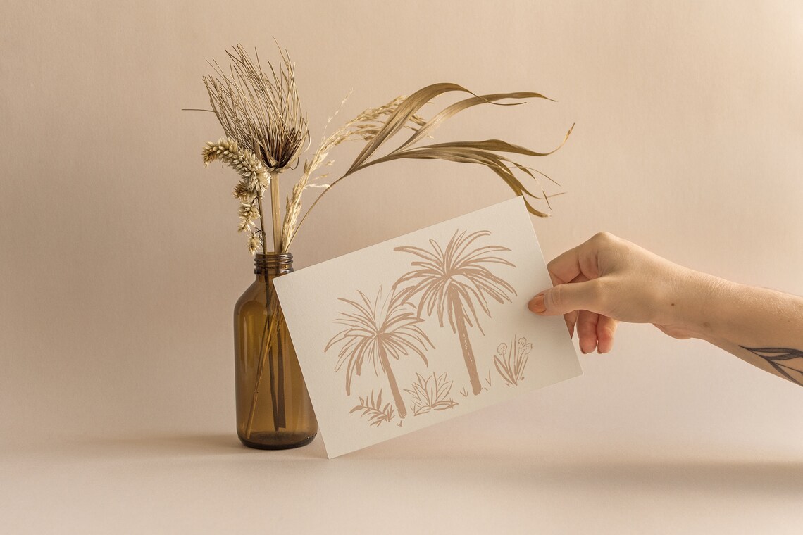 Palm Tree Botanical Ink Drawing Minimalist Art Print - Image 2