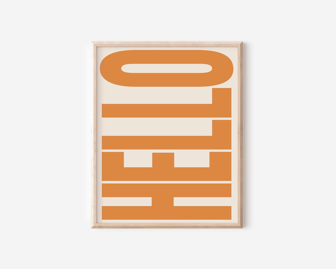 Hello Retro Bold Typography Burnt Orange Text Cream Wall Poster - Image 2